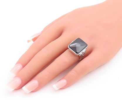 925 Sterling Silver Vintage Ring Rectangle Onyx Carved Neck  Sz 6  RG29540