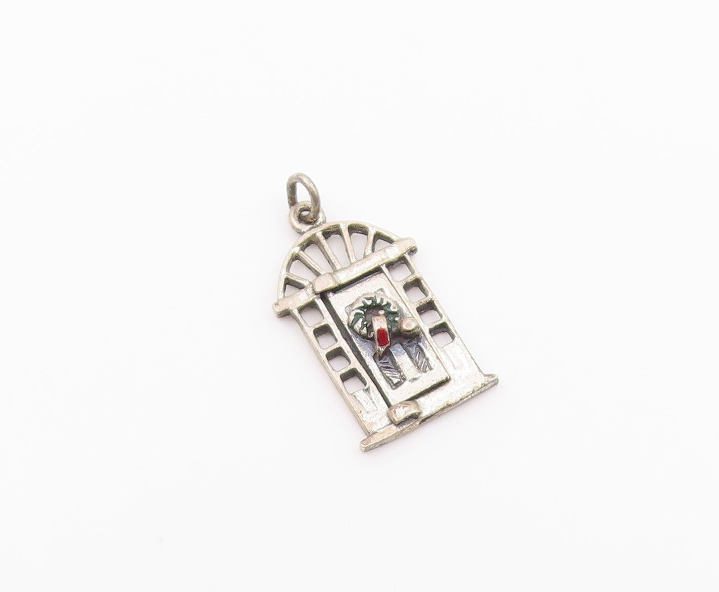 925 Sterling Silver  Vintage Front Door With Floral Wreath Pendant  PT17451