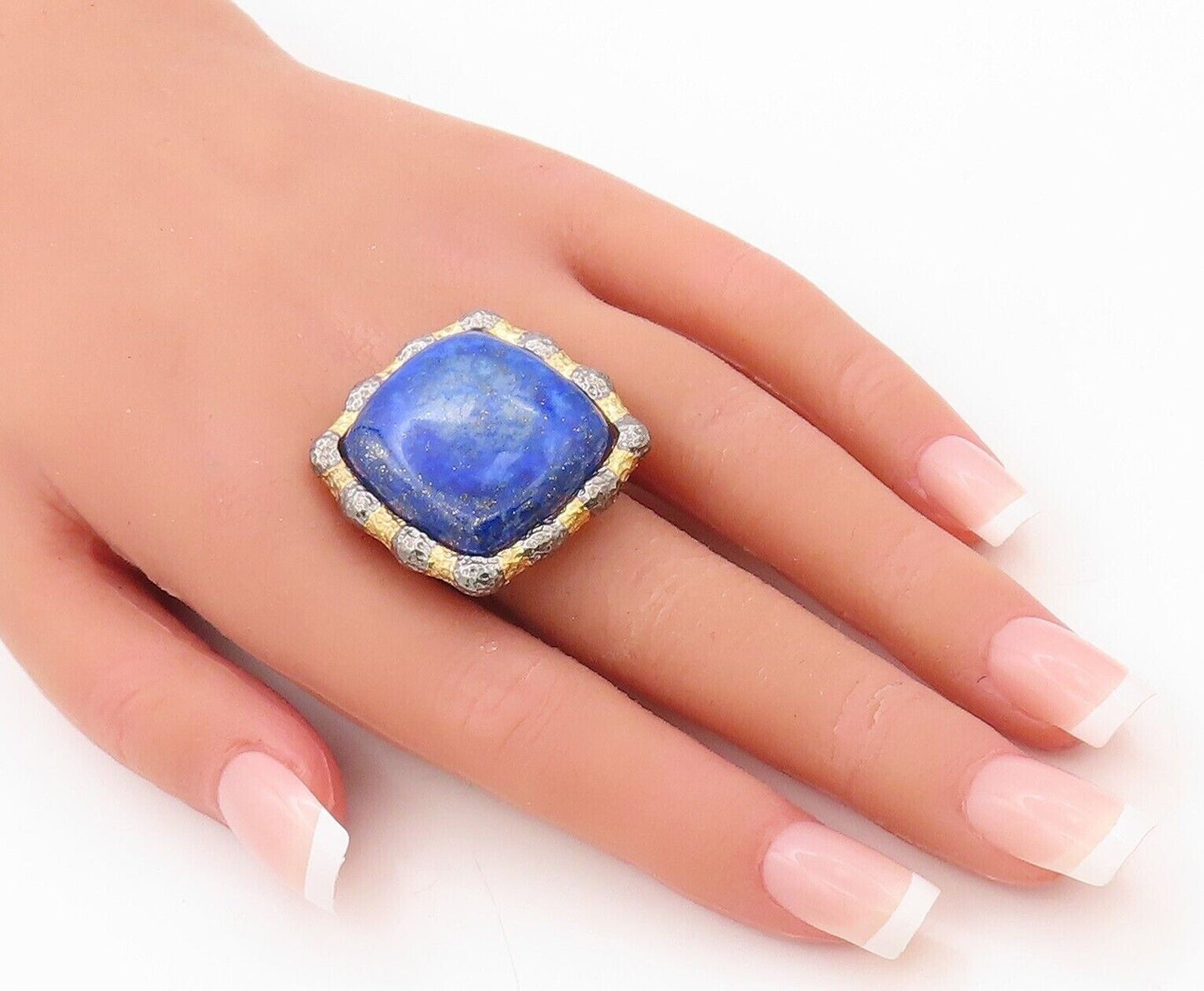 925 Sterling Silver Vintage Ring Gold Plated Large Frame Gemstone Sz 7.5 RG30192