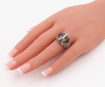 925 Sterling Silver Vintage Ring Cabochon Gemstone Eyed Owl Design Sz 9  RG33278