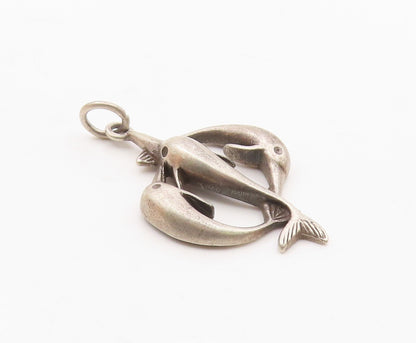 925 Sterling Silver  Vintage Coiled Longnose Fish Knot Pendant  PT20161