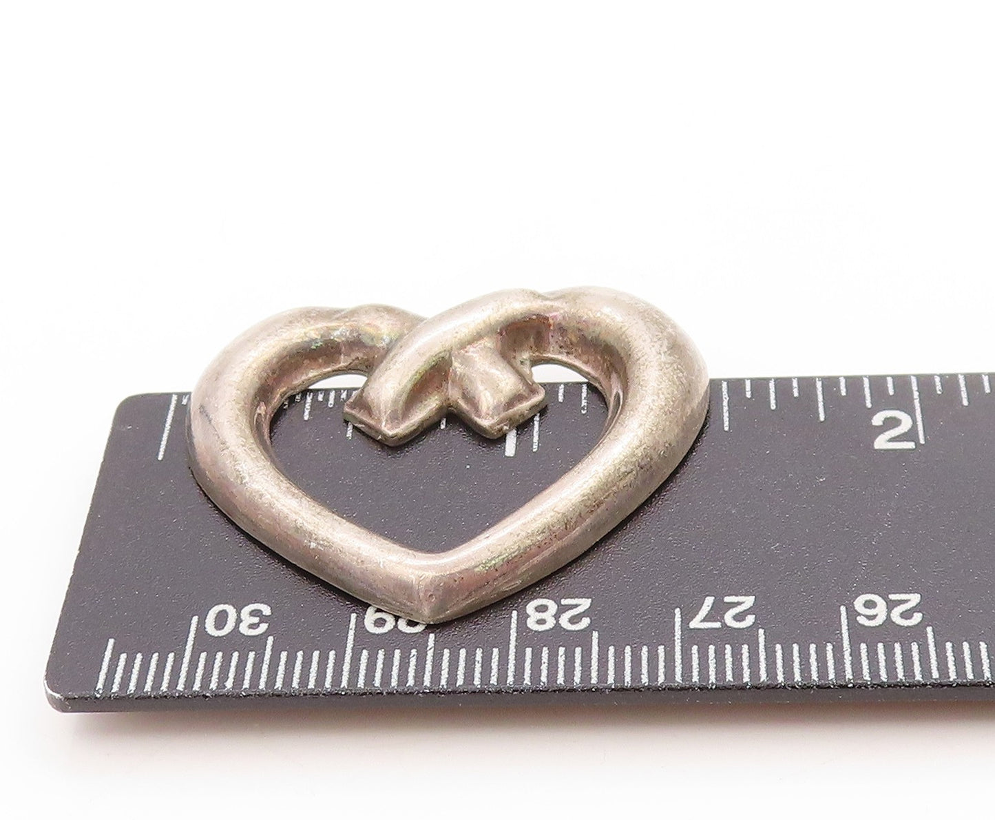 925 Sterling Silver Vintage Brooch MEXICO Intertwined Love Heart Outline BP11915