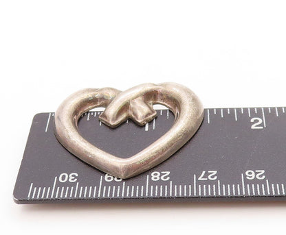 925 Sterling Silver Vintage Brooch MEXICO Intertwined Love Heart Outline BP11915