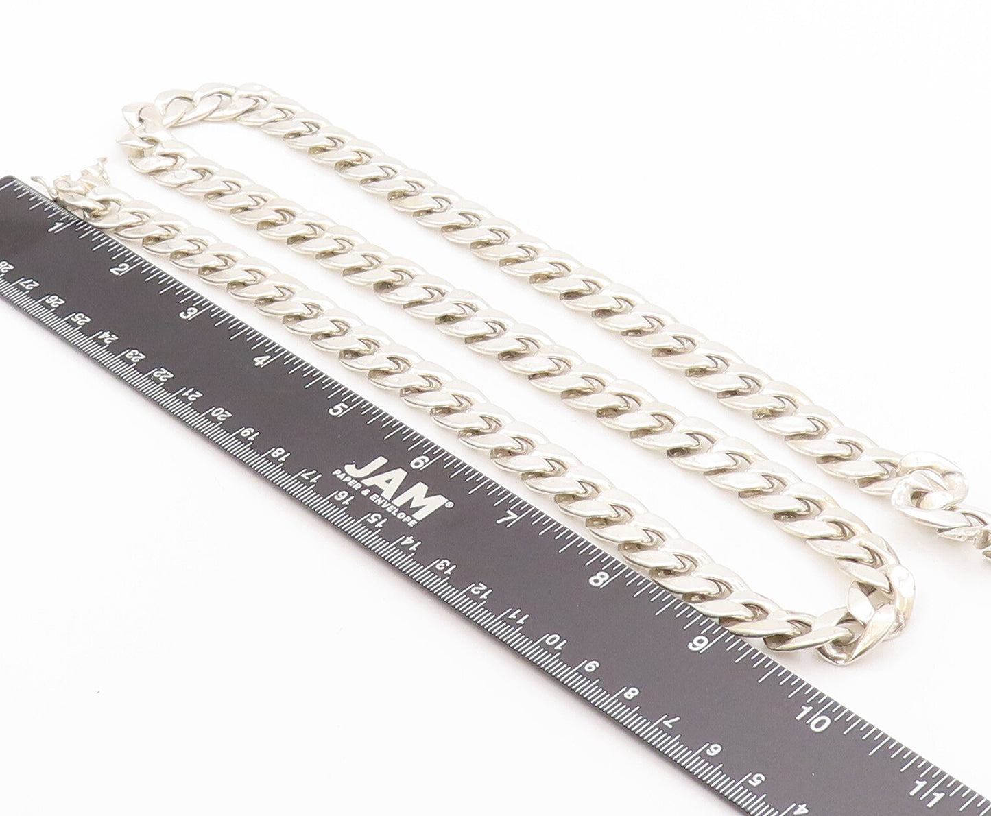 925 Sterling Silver Vintage Necklace Solid Carved Flat Curb Link Chain  NE4284