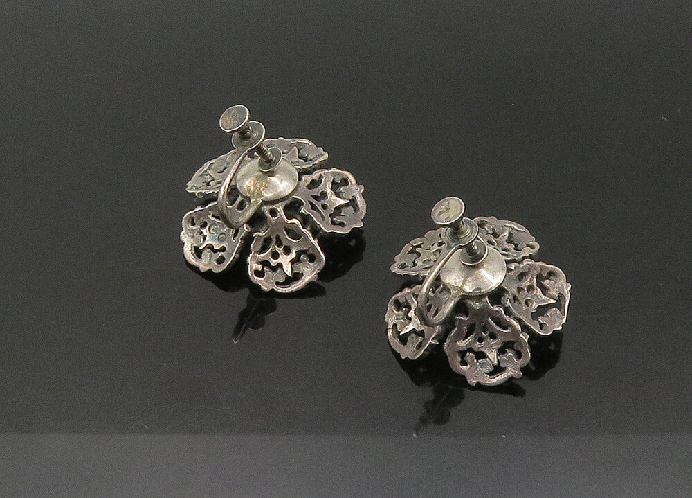 925 Sterling Silver  Vintage Antique Flower Motif Non Pierce Earrings  EG10819