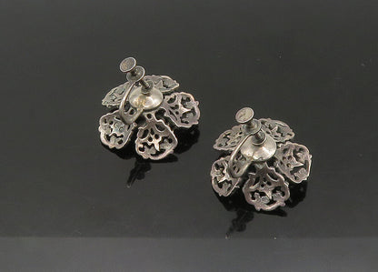925 Sterling Silver  Vintage Antique Flower Motif Non Pierce Earrings  EG10819