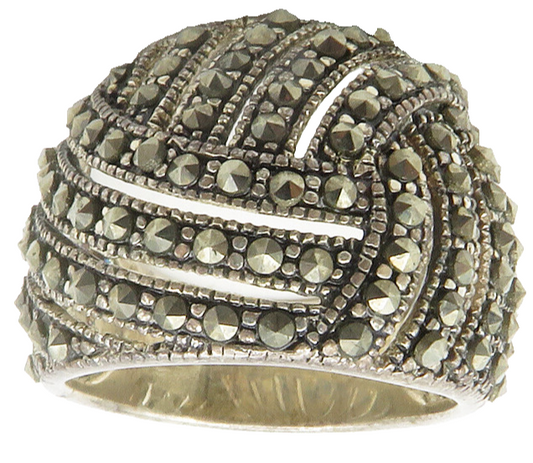 925 Sterling Silver  Vintage Marcasite Interlaced Band Ring Sz 6  RG14075