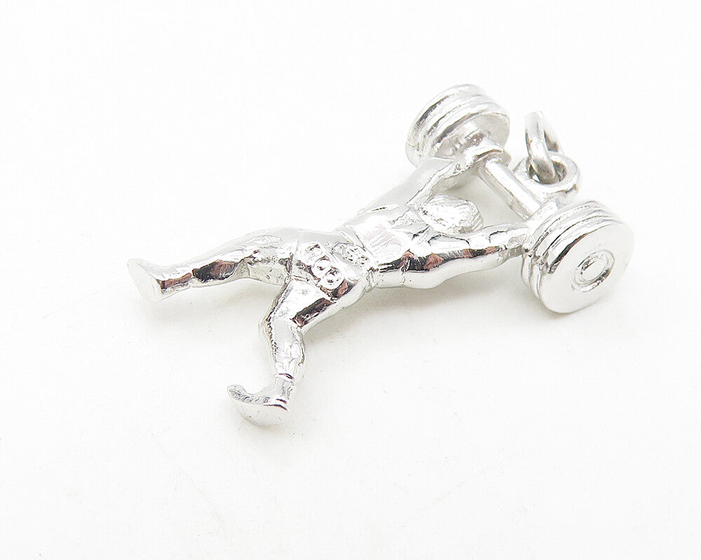 925 Sterling Silver  Vintage Petite Shiny Body Builder Motif Pendant  PT9339