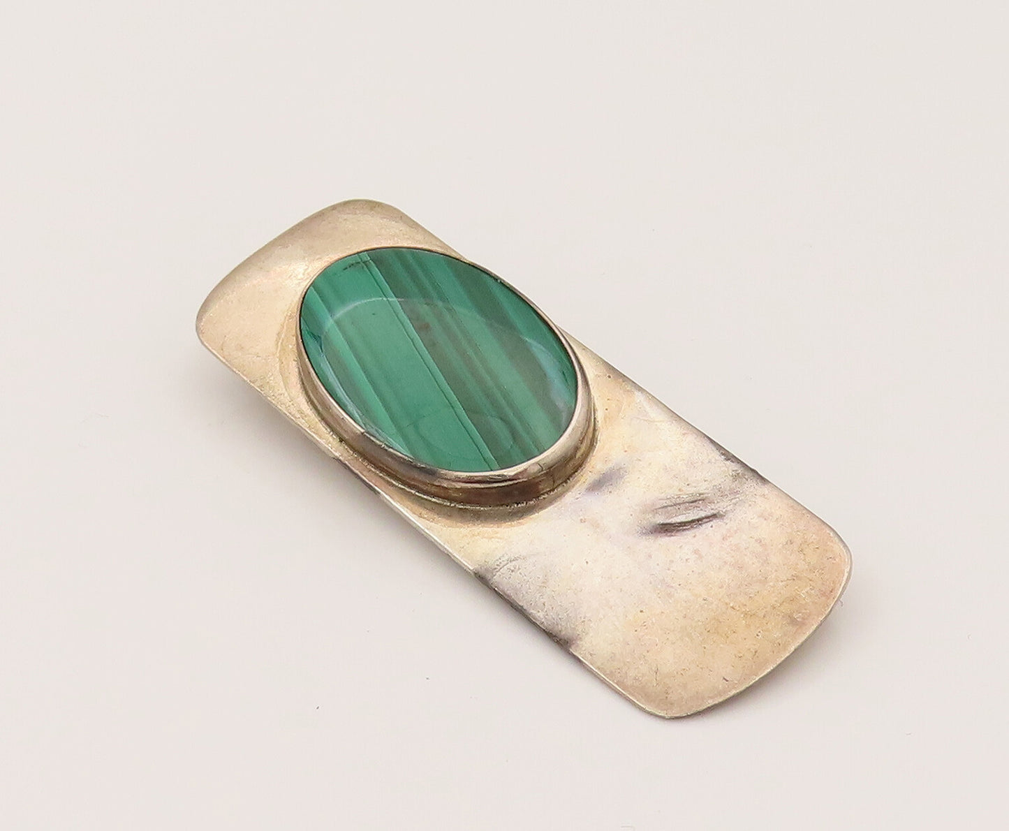DESIGNER 925 Silver  Vintage Minimalist Oval Malachite Brooch Pin  BP10224