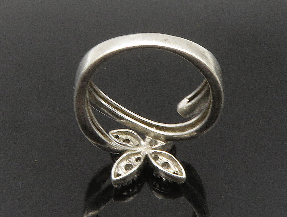 925 Sterling Silver  Vintage Topaz Floral Motif Split Band Ring Sz 7  RG24058