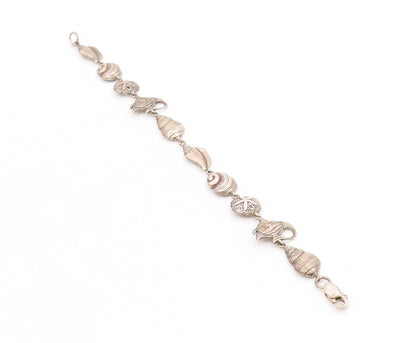 925 Sterling Silver Vintage Bracelet Modernist Seashell Coastal Charms  BT11719