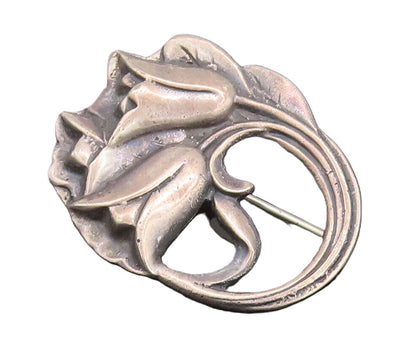 925 Sterling Silver Vintage Brooch Pin Antique Swirly Carved Lilies  BP10660