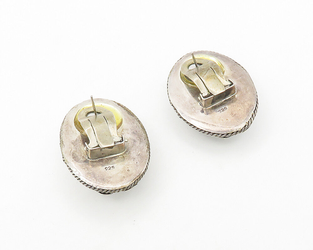 925 Sterling Silver & 12K GOLD  Vintage Pearl Dome Non Pierce Earrings  EG9268