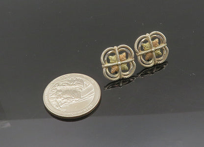925 Silver & 12K GOLD  Vintage Two Tone Floral Leaf Drop Earrings  EG10388