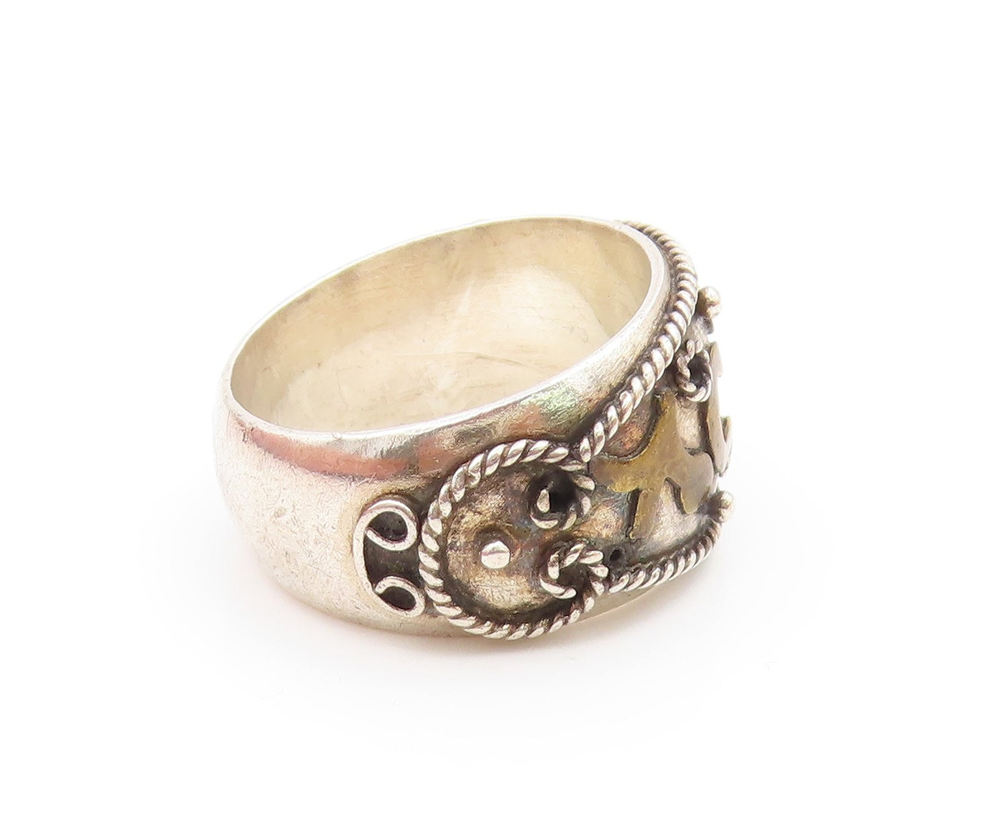 DESIGNER 925 Silver Vintage Rope Twist Swirl Detail Band Ring  Sz 7  RG13161