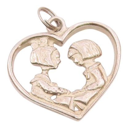 MARY ENGELBREIT 925 Silver  Vintage Mother & Daughter Heart Pendant  PT21820