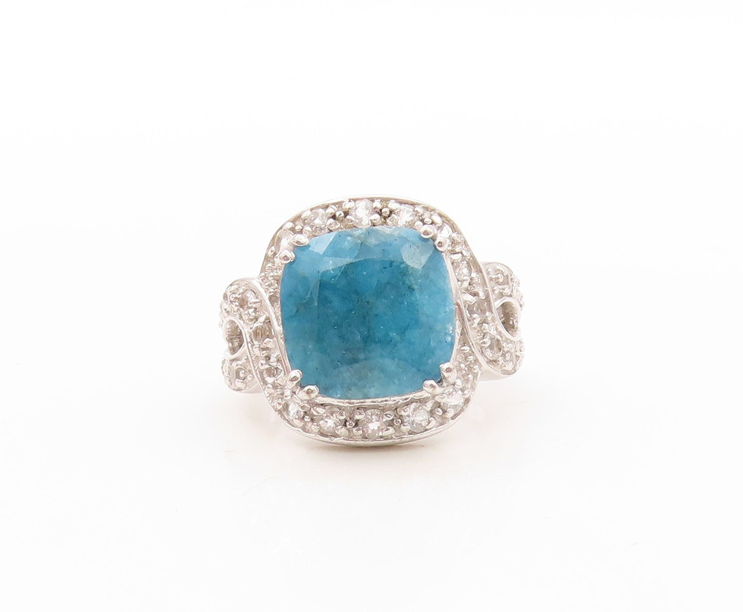 925 Sterling Silver Vintage Ring  Designer Square Cut Gemstone & CZ Sz 7 RG30599