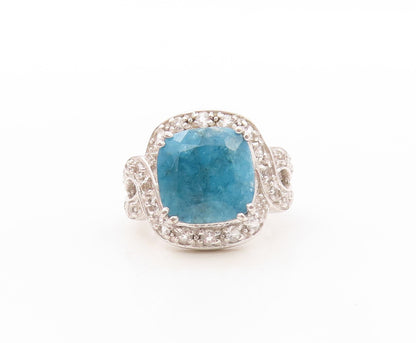 925 Sterling Silver Vintage Ring  Designer Square Cut Gemstone & CZ Sz 7 RG30599