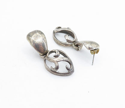 925 Sterling Silver  Vintage Dark Tone Swirl Linked Drop Earrings  EG2832
