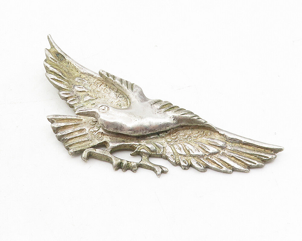 925 Sterling Silver  Vintage Antique Perched Bird Spread Wings Pendant  PT7983