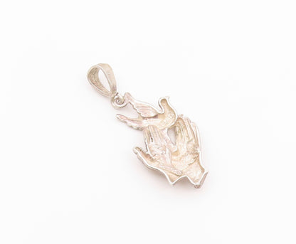 925 Sterling Silver Vintage Pendant Holy Spirit Dove & Faith Hands Charm PT26463