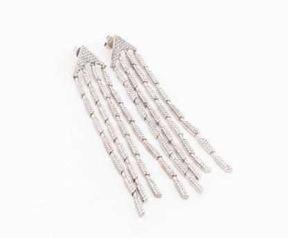 925 Sterling Silver Vintage Earrings CZ Elegant Geometric Linear Drop  EG14231