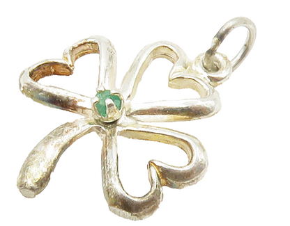 925 Sterling Silver  Vintage Green Topaz Love Heart Clover Pendant  PT11787