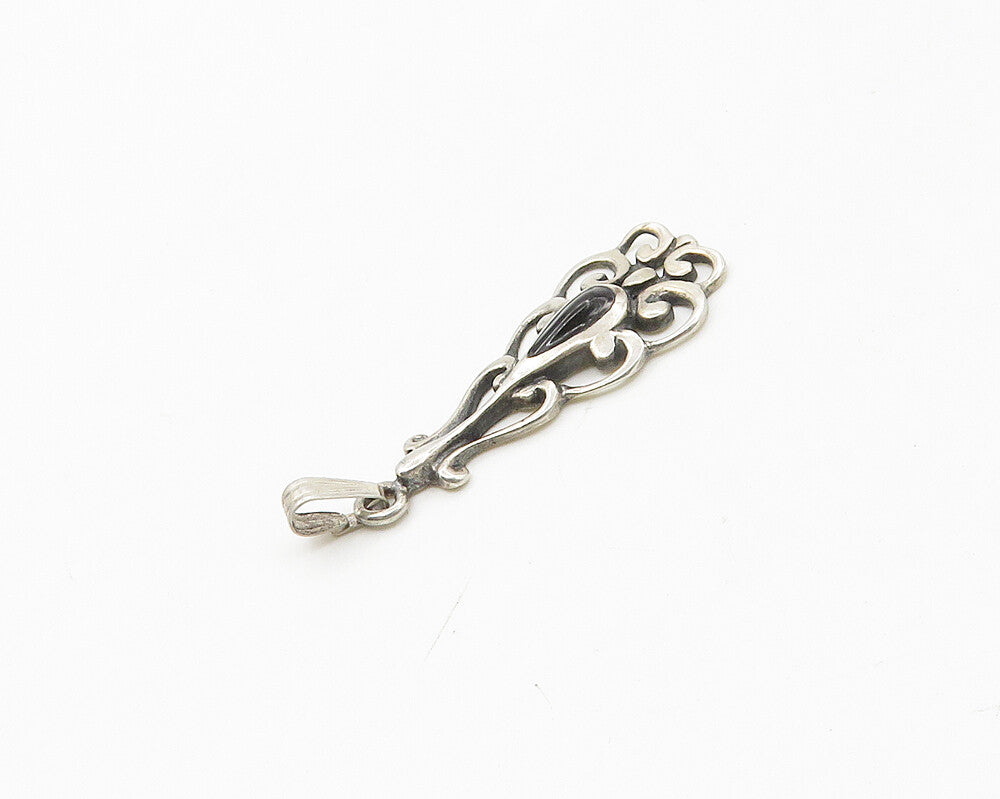 SILVER CLOUD 925 Silver  Vintage Black Onyx Shiny Swirl Pendant  PT14599