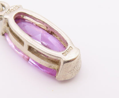 925 Sterling Silver  Vintage Purple Cubic Zirconia Oval Drop Pendant  PT16333