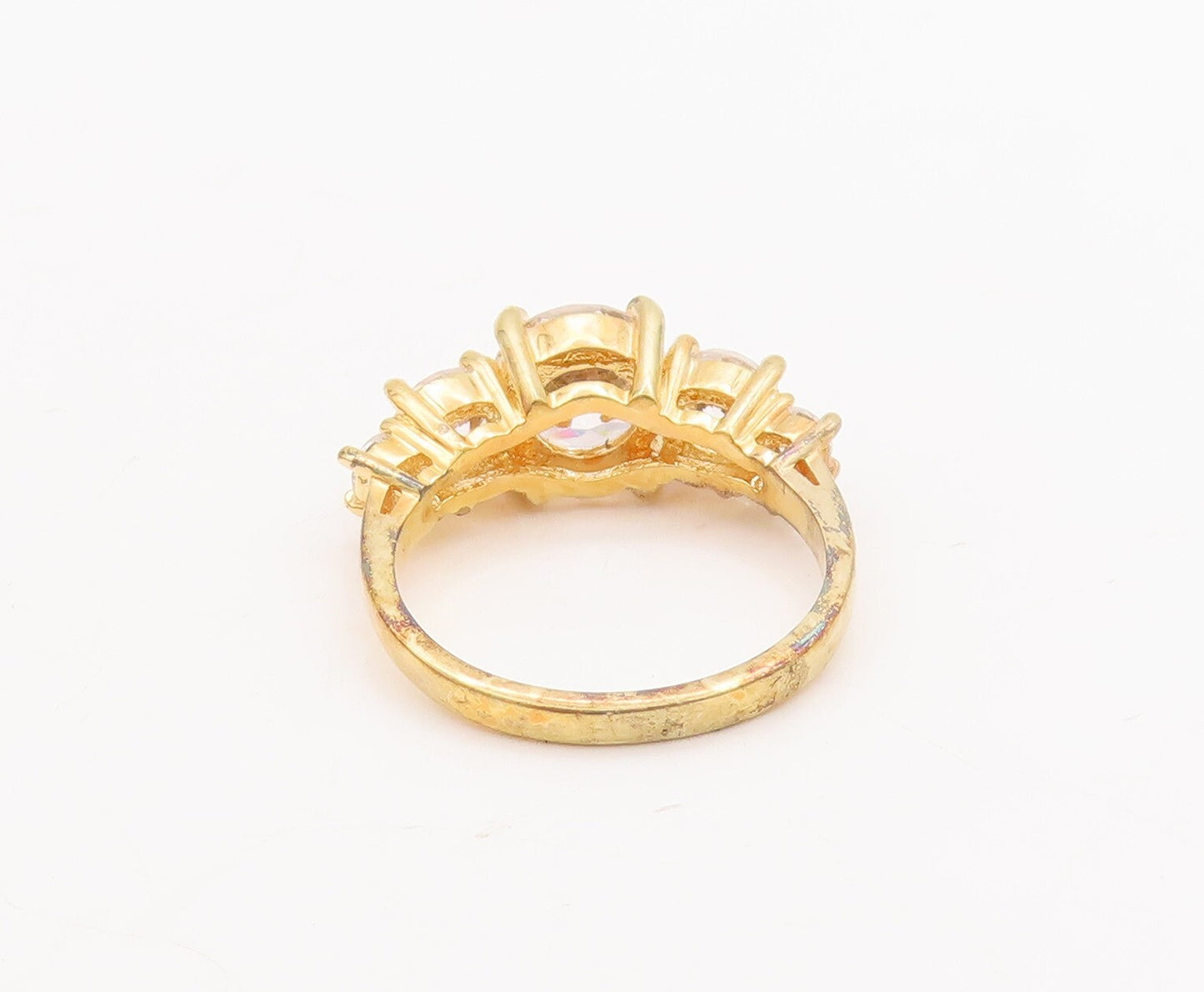 925 Sterling Silver Vintage Ring Gold Plated Multi Size Round CZ  Sz 7  RG29224