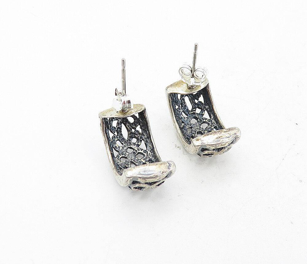 925 Sterling Silver  Vintage Open Swirl Pattern Petite JHoop Earrings  EG4136