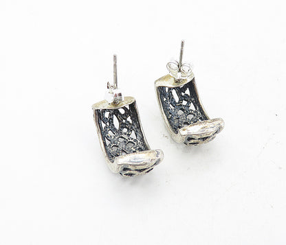925 Sterling Silver  Vintage Open Swirl Pattern Petite JHoop Earrings  EG4136