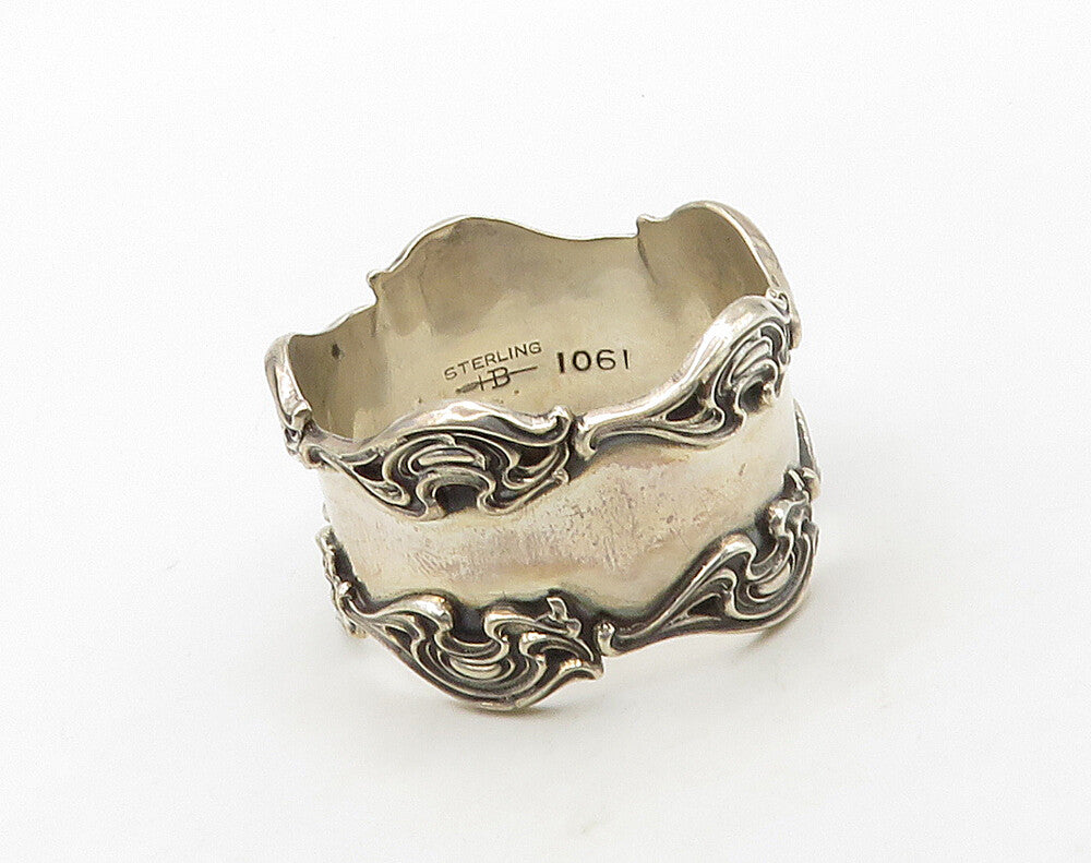 DESIGNER 925 Silver  Vintage Shiny Sculpted Border Napkin Holder  TR2268