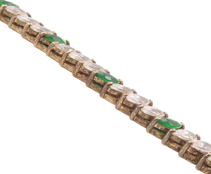 925 Sterling Silver Vintage Bracelet Marquise Cut Green White CZ  BT10430