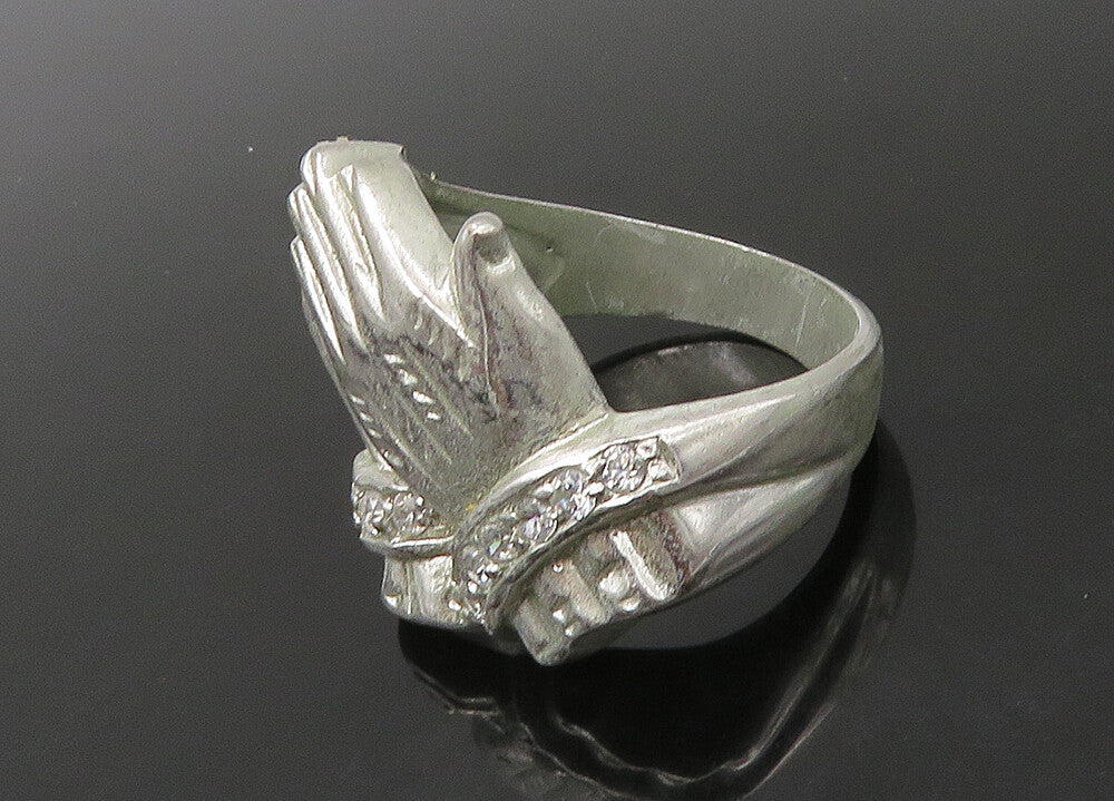 925 Sterling Silver  Vintage Topaz Prayer Hands Large Band Ring Sz 12  RG22431