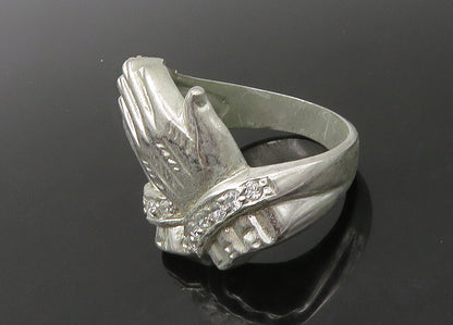 925 Sterling Silver  Vintage Topaz Prayer Hands Large Band Ring Sz 12  RG22431
