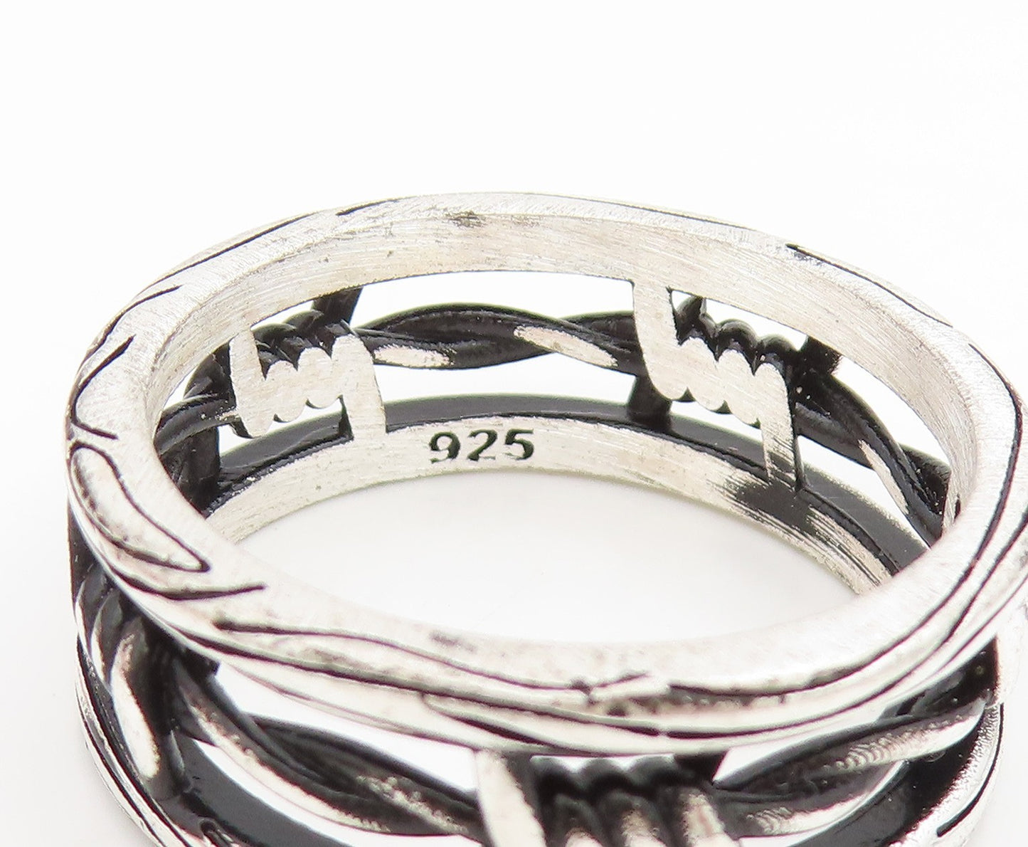 925 Sterling Silver Vintage Ring Gothic Barbed Wire Wide Band  Sz 12.5  RG34417