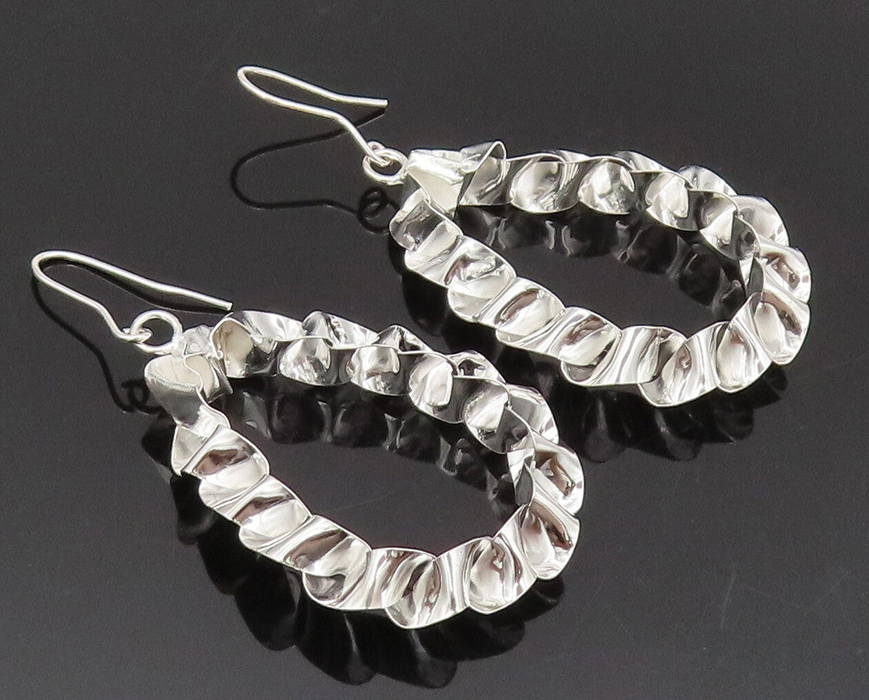 925 Sterling Silver  Vintage Modernist DNA Twist Solid Hoop Earrings  EG12773