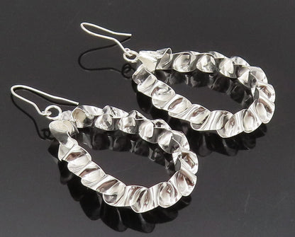 925 Sterling Silver  Vintage Modernist DNA Twist Solid Hoop Earrings  EG12773