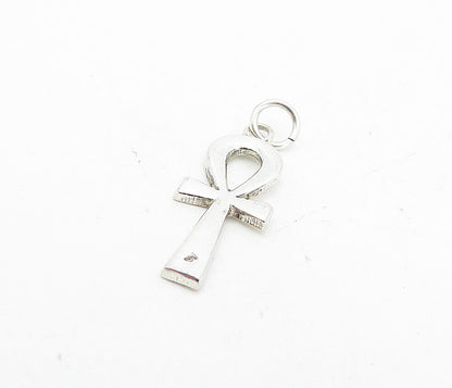 925 Sterling Silver Vintage Shiny Petite Egyptian Ankh Drop Pendant  PT6249