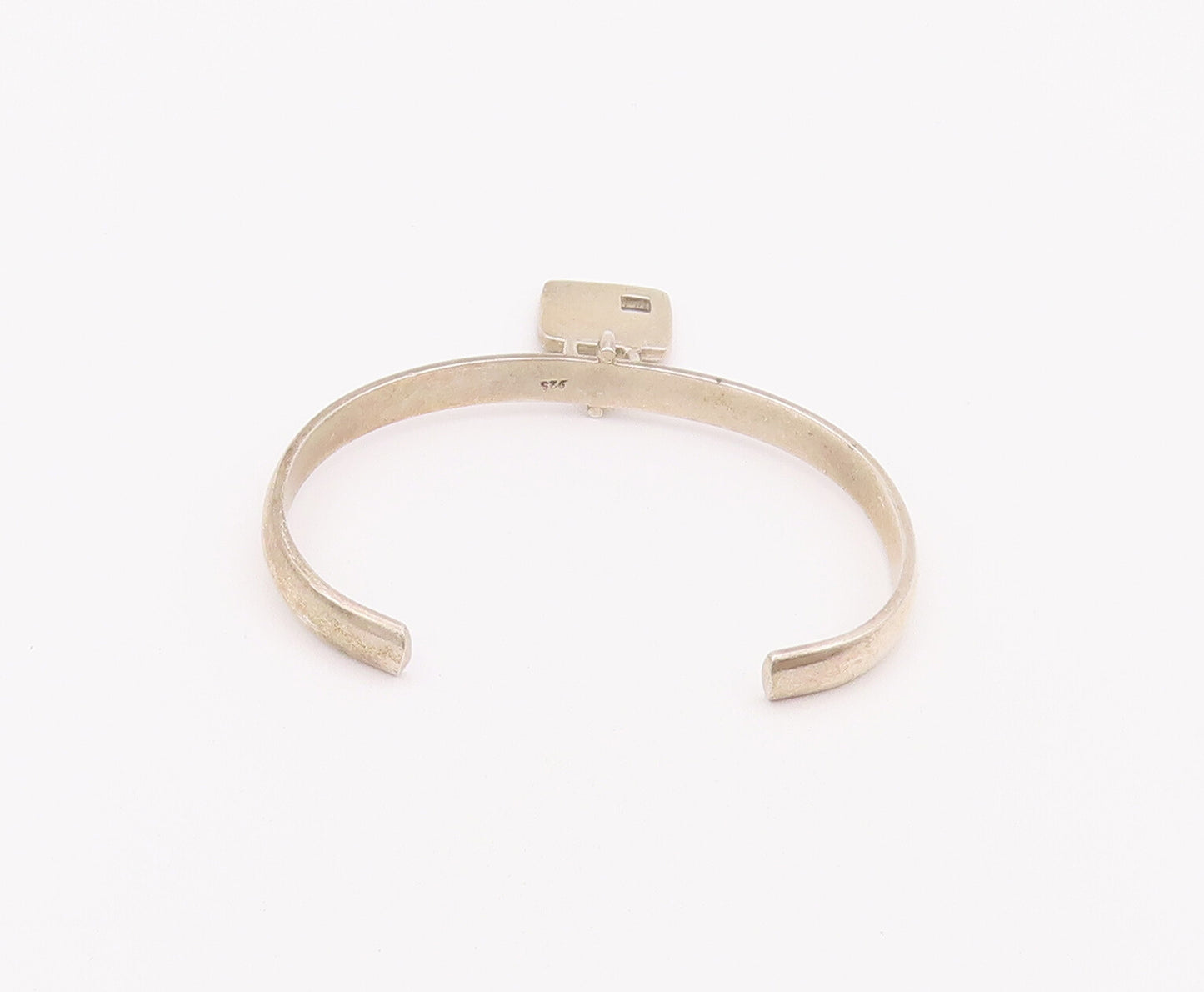925 Sterling Silver Vintage Bracelet Minimalist Solid Dangling Lock Cuff BT10402