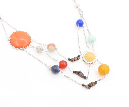 925 Sterling Silver Vintage Necklace Multi Gemstone Solar System Chain  NE4631