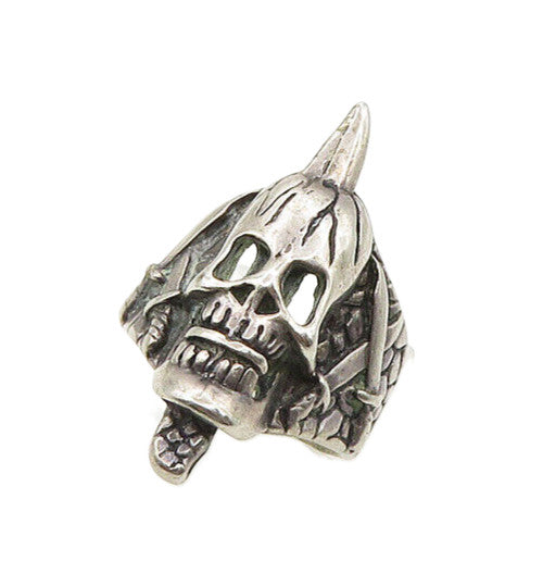 925 Sterling Silver  Vintage Dark Tone Skull Head Band Ring Sz 5  RG19796