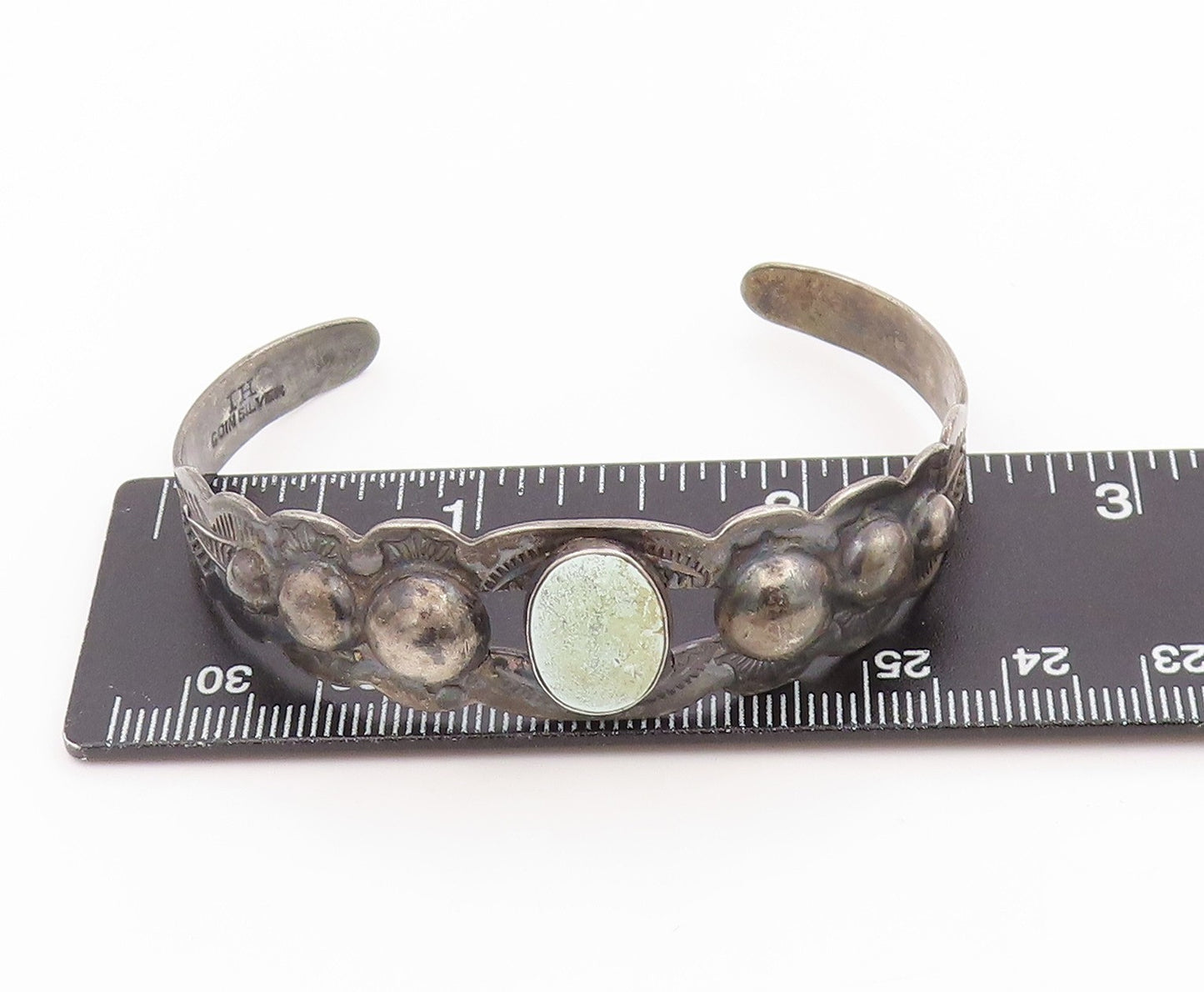 925 Sterling Silver Vintage Bracelet SOUTHWESTERN Oval Turquoise Cuff BT11791