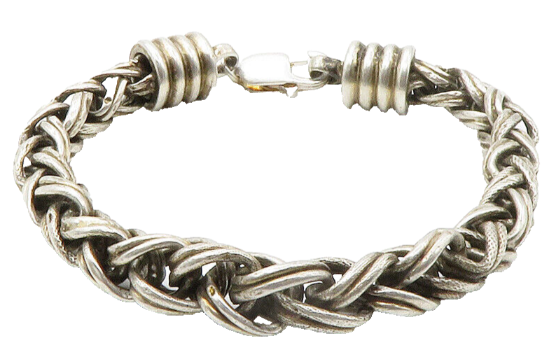 925 Sterling Silver  Vintage Fluted Ends Braided Chain Bracelet  BT5597