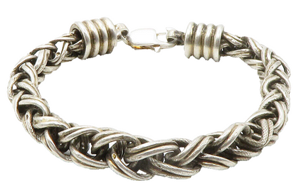 925 Sterling Silver  Vintage Fluted Ends Braided Chain Bracelet  BT5597