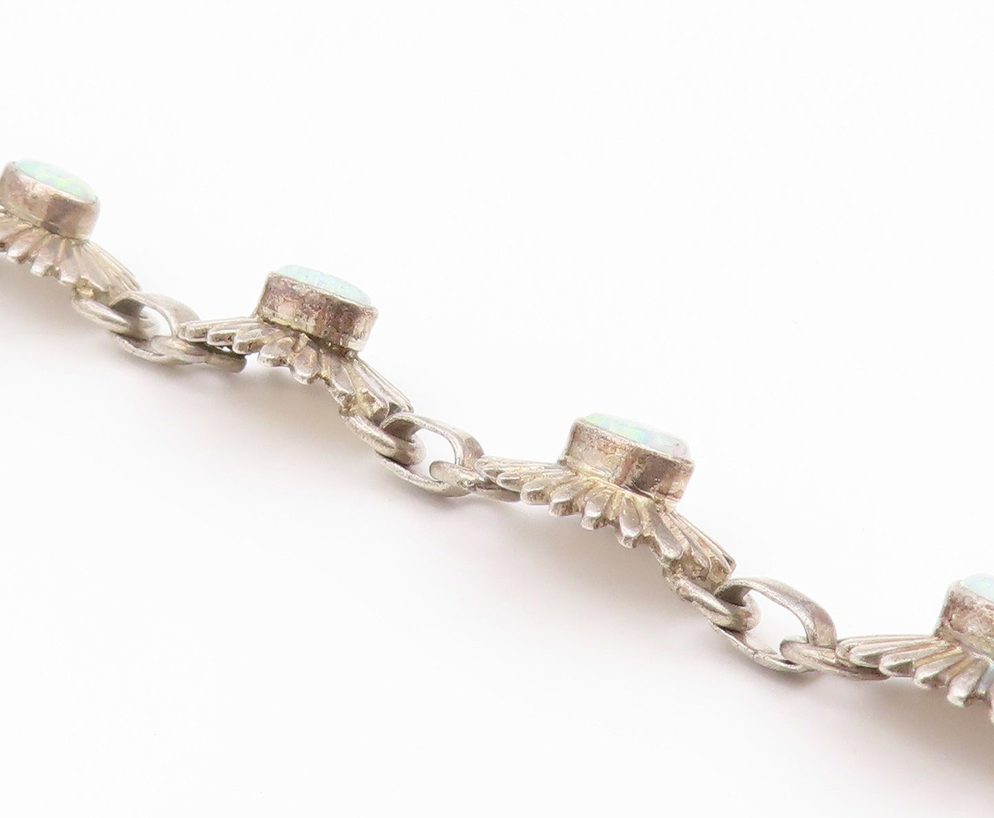 925 Sterling Silver Vintage Bracelet SOUTHWESTERN Fire Opal Floral Link  BT12177