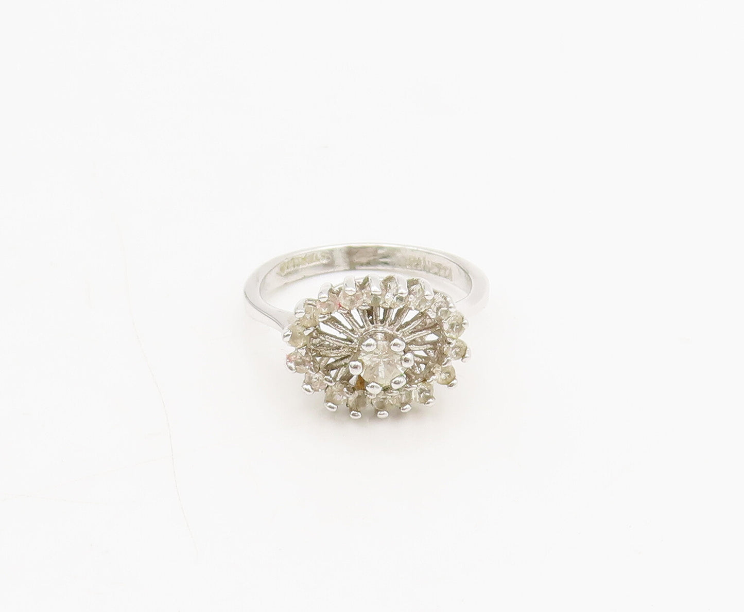 PANETTA 925 Silver  Vintage Spiked Flower White Topaz Ring Sz 6.25  RG27038