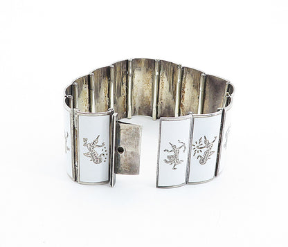 SIAM 925 Sterling Silver  Vintage Enamel Dancer Panel Chain Bracelet  BT2825