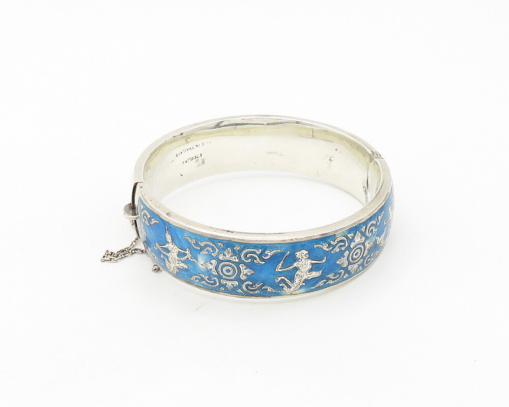 SIAM 925 Sterling Silver  Vintage Enamel Dancer Floral Bangle Bracelet  BT6884